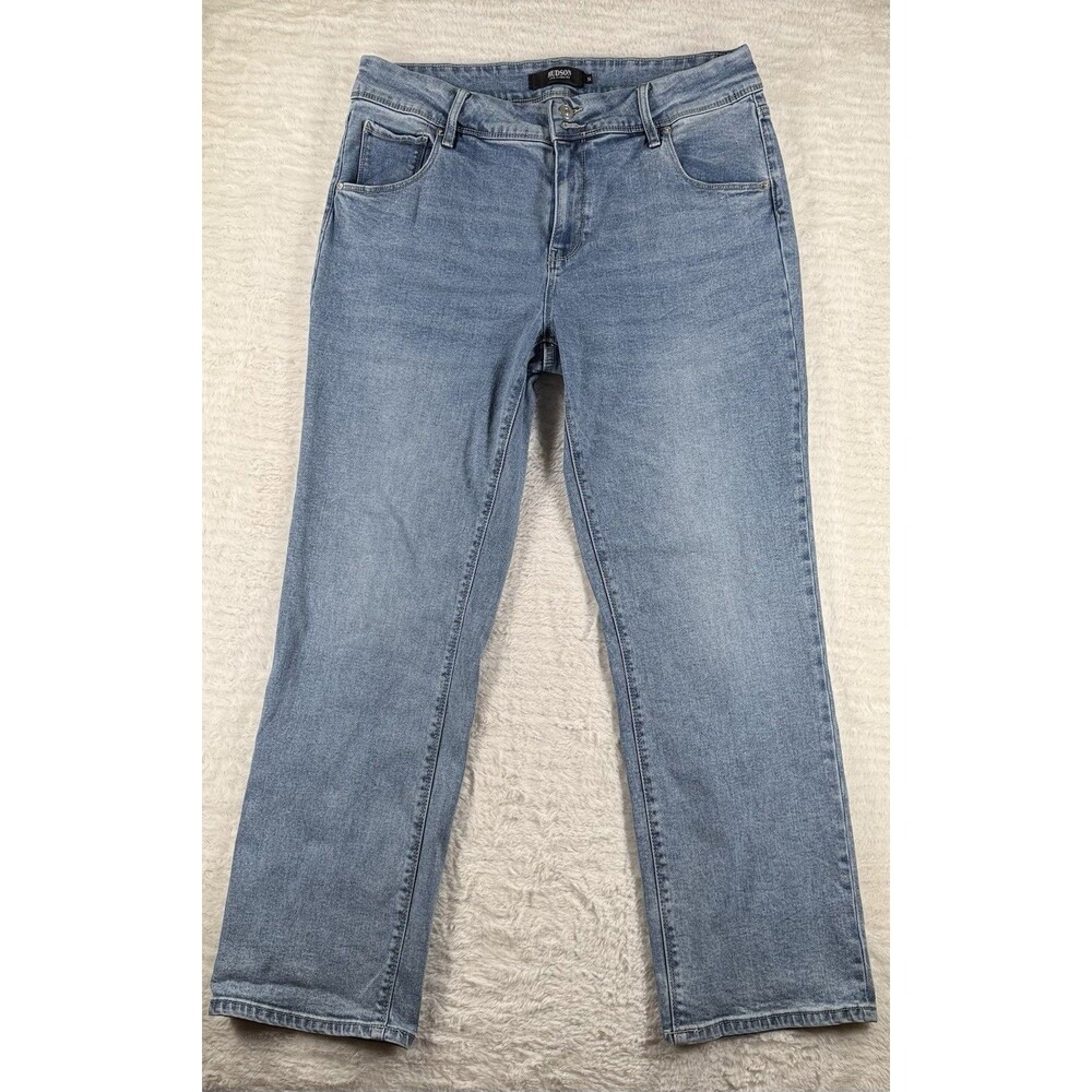 Hudson Los Angeles Straight Jeans Size 14 Icy Blue Flap Pocket Mid Rise 36x29